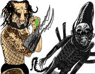 2soyjaks alien alien_(movie) arm closed_mouth clothes fangs hair hand lynching movie open_mouth predator_(movie) punch soyjak stubble total_nigger_death tranny underpants variant:bernd variant:chudjak video_game // 828x646 // 516.4KB