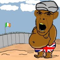 arm border brown_eyes brown_skin clothes country drawn_background ear flag full_body glasses hand hat ireland leg open_mouth soyjak stubble turban underpants united_kingdom variant:cobson yellow_teeth // 1200x1200 // 500.6KB