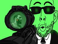 cia clothes ear firearm gigachad glasses glowie glowing green gun necktie open_mouth sniper soyjak stubble suit sunglasses thick_eyebrows variant:nojak // 980x742 // 382.6KB