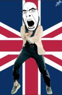 animated british country dance flag full_body gangnam_style glasses irl open_mouth push_pin soyjak sticky stubble variant:cobson // 300x460 // 425.4KB