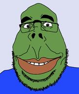 closed_mouth clothes frog glasses green_skin pepe smile soyjak stubble variant:obsjak // 1030x1222 // 45.9KB