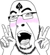 ahegao bbc blush drool glasses hand open_mouth peace_sign queen_of_spades soyjak stubble variant:cobson // 721x789 // 122.8KB
