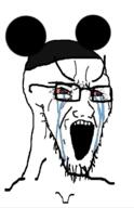 bloodshot_eyes crying disney ear glasses mickey_mouse open_mouth soyjak stretched_mouth stubble variant:classic_soyjak // 784x1215 // 243.8KB