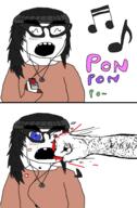 anti_soytan beanie beaten blood blue_eyes blush broken_glasses broken_teeth clothes comic female fist glasses hair hand headphones holding_object missing_teeth music necklace open_mouth pon_pon_pon punch soyjak teeth text variant:soytan // 630x957 // 52.0KB