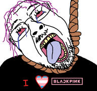 blackpink bloodshot_eyes crying dead glasses hair hanging heart i_love kpop mustache open_mouth purple_hair rope soyjak stubble suicide tongue tranny variant:bernd yellow_teeth // 768x719 // 182.6KB