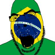 angry brazil country flag glasses open_mouth portuguese_text soyjak star stubble variant:cobson // 721x720 // 46.1KB