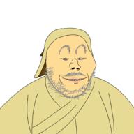 closed_mouth clothes eyes fat genghis_khan grey_hair hat history lips mongol mongolia mustache redraw robe smile soyjak stubble variant:gapejak white_skin // 1378x1378 // 98.7KB