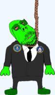 arm bloodshot_eyes central_intelligence_agency clothes federal_bureau_of_investigation full_body glasses glowie glowing glownigger green_skin hand hanging leg mustache rope scholar shoe soyjak stubble subvariant:scholar suicide transparent variant:gapejak // 415x713 // 107.4KB