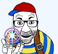 backpack cap clothes earthbound fixed glasses hand hat holding_object magic ness_(earthbound) open_mouth perro_hold soyjak stripes stubble subvariant:perro_hold transparent tshirt variant:el_perro_rabioso video_game // 430x400 // 30.0KB