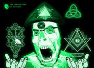 central_intelligence_agency democracy fed freemason glasses glowing hand judaism kabbalah nose open_mouth radioactive satanism skeleton soyjak stubble text variant:cobson xray // 1409x1020 // 463.3KB