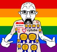 aids arm autism award bald clothes cytube ear faggot feralteen flag flag:gay_pride_flag flag:lgbt_pride_flag forehead_lines forehead_wrinkles gay glasses i_heart i_love lgbt lgbt_flag looking_at_you name_tag namefags open_mouth pointing ribbon scared soybooru soyjak stubble subvariant:doctos subvariant:doctos_front text tongue tranny variant:shirtjak variant:soyak // 1167x1056 // 395.6KB