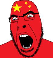 angry china flag flag:china glasses looking_to_the_left open_mouth soyjak stubble teeth thick_eyebrows variant:cobson // 721x789 // 37.6KB