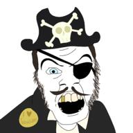 angry beard blue_eyes buck_teeth captain clothes eyepatch gold i_love mustache pirate pirate_hat skull suit variant:feraljak // 1378x1378 // 104.9KB