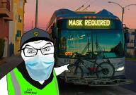 arm bus cap clothes covid facemask glasses hand hat irl_background pointing police soyjak variant:feraljak // 871x613 // 720.6KB