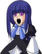 anime bernkastel blue_hair bowtie bwc bwc_girl clothes female hair open_mouth purple_eyes soyjak stubble umineko variant:unknown vidya // 343x440 // 114.8KB