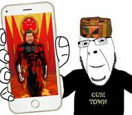 arm clothes cumtown dragon_ball dragon_ball_z glasses hand hat holding_object norwood phone smile soyjak soyjak_holding_phone stubble tshirt variant:cobson xi_jinping // 2160x1884 // 378.6KB