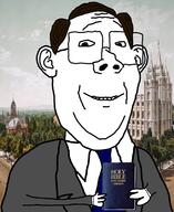 arm bible book brown_hair christianity clothes ear glasses hair hand holding_object irl_background king_james king_jamws necktie pastor smile soyjak subvariant:protestantjak subvariant:wholesome_soyjak suit text variant:gapejak wasp // 1452x1777 // 1.9MB