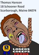 alternate award bloodshot_eyes brown_hair brown_skin crying dead dox eceleb hair kiwifarms losers_creeps_pedos maine noose open_mouth queen_of_spades rope scarborough_maine soyjak suicide tattoo text thomas_hanson tongue twitter variant:bernd yellow_teeth youtube youtuber // 771x1070 // 95.4KB