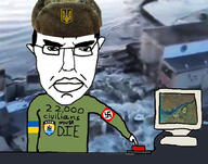 angry army azov_battalion camouflage closed_mouth clothes computer dam ear flag flood glasses hair hat map millions_must_die monitor nazism russo_ukrainian_war soyjak subvariant:chudjak_front swastika text ukraine variant:chudjak // 867x681 // 149.3KB