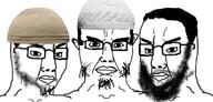 angry arab beard chudjak_brothers closed_mouth ear glasses hair islam looking_at_you stubble taqiyah thick_eyebrows trio variant:chudjak // 720x344 // 39.6KB