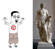animated arm clothes david full_body glasses hair hand hands_up leg michelangelo nazism open_mouth pol_(4chan) sculpture soyjak statue swastika text tshirt variant:chudjak // 1347x1200 // 3.2MB