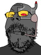 angry cyborg frown glasses grey_skin horn microphone mustache red_eyes robot soot soot_colors soyjak soyjak_party stubble variant:gapejak // 600x800 // 40.2KB