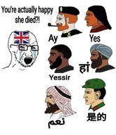 arab arabic_text asian bloodshot_eyes chinese_text country crying elizabeth_ii flag glasses hindi_text indian ireland native_american open_mouth soyjak stubble text united_kingdom variant:cobson // 828x958 // 552.1KB