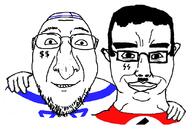 clothes glasses hair hat hugging israel israeli judaism kippah large_nose mustache nazi_germany nazism schutzstaffel smile stubble swastika tattoo variant:bernd variant:chudjak // 834x569 // 143.2KB