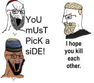 2soyjaks angry blond bloodshot_eyes brown_skin closed_mouth clothes crying glasses hat jewish_nose judaism kippah nordic_chad open_mouth smile soyjak text variant:chudjak variant:cryboy_soyjak yellow_hair // 766x670 // 346.9KB