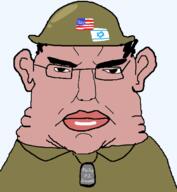 amerimutt angry brown_skin closed_mouth dogtag double_chin ear fat flag:israel flag:united_states glasses green_shirt hair helmet lips looking_at_you mutt subvariant:chudjak_front thick_eyebrows transparent_background variant:chudjak // 436x474 // 52.8KB