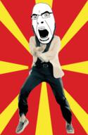 angry animated country dance flag flag:north_macedonia full_body gangnam_style glasses irl north_macedonia open_mouth soyjak stubble sun variant:cobson // 300x460 // 506.4KB