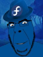 blue_skin clothes fedora fedora_linux forest glasses hat linux logo looking_at_you smile soyjak stubble variant:cobson // 775x1024 // 562.7KB