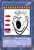 card chef clothes ear fish food hat merge open_mouth soyjak stubble surstromming text variant:gapejak variant:impish_soyak_ears yugioh // 419x610 // 309.4KB