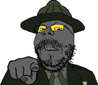 angry badge clenched_teeth closed_mouth clothes drill_sergeant glasses grey_skin hand hat military mustache necktie pointing pointing_at_viewer soot soot_colors soyjak soyjak_party stubble variant:gapejak // 989x859 // 140.2KB