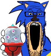 animal blue_skin ear glasses hand hedgehog holding_object open_mouth sega snout sonic sonic_colors soyjak stretched_mouth stubble variant:markiplier_soyjak video_game wisps // 442x485 // 161.9KB