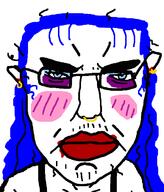 angry blue_eyes blue_hair blush chud closed_mouth clothes ear earring glasses hair makeup nose_piercing subvariant:chudjak_front tranny trans variant:chudjak // 597x698 // 14.0KB