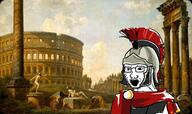 ancient clothes empire equite glasses hat helmet italy open_mouth robe rome soyjak stubble variant:classic_soyjak warrior warrior_helmet // 1643x972 // 467.0KB