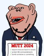 2024 amerimutt brown_skin clothes ear election lips microphone open_mouth podium politics president soyjak stubble suit text united_states variant:impish_soyak_ears // 797x1003 // 56.6KB