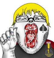 ahegao badge bbc clothes cum dragon_ball drool frieza glasses hair makeup nate open_mouth painted_nails queen_of_spades soyjak soyjak_party stubble tattoo text tongue tranny variant:unknown yellow_hair // 828x888 // 288.9KB