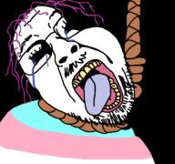 creepy crying hanging ominous purple_tongue rope stubble tear tongue tranny transgender_flag variant:bernd yellow_teeth // 768x719 // 72.6KB