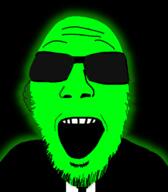 central_intelligence_agency clothes fed glasses glowie glowing green green_skin microphone open_mouth soyjak stubble suit variant:punk_revolution_soyjak // 660x756 // 99.0KB