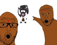 2soyjaks arm bindi brown_skin cow glasses hand indian open_mouth pointing poop south_park soyjak stubble variant:two_pointing_soyjaks // 750x593 // 90.2KB