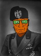 benito_mussolini closed_mouth collar_tabs ear epaulettes eyebags fascism froot froot_(user) glasses green_eyes military military_uniform orange_skin reichsadler stubble variant:markiplier_soyjak wwii // 3660x4980 // 14.2MB