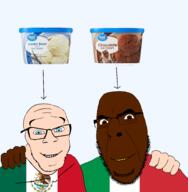 2soyjaks arrow blue_eyes brown_skin chocolate_ice_cream clothes countrywar flag flag:italy flag:mexico friendship glasses great_value green_eyes hand hugging ice_cream italy mexico smile stubble transparent_background vanilla_cream variant:cobson variant:feraljak walmart white_skin // 1920x1959 // 891.0KB