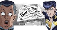 2soyjaks anime arm delinquent emergence hair hand higashikata_josuke jojos_bizarre_adventure manga meme nijimura_okuyasu open_mouth pointing pompadour purple_hair soy_parody style_emulation table text variant:two_pointing_soyjaks // 1416x738 // 304.5KB