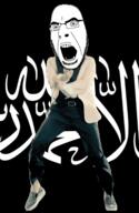 al_qaeda angry animated arabic_text calligraphy dance flag full_body gangnam_style glasses irl jihad open_mouth shahada soyjak stubble variant:cobson // 300x460 // 517.2KB