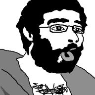 beard clothes cosmicsewerhobo ear encyclopedia_dramatica glasses hair open_mouth soyjak variant:unknown // 287x287 // 5.8KB