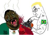 2soyjaks angry arm blood bloodshot_eyes blue_eyes brazil brown_skin buff chainsaw closed_mouth crying decapitation fat flag flag:brazil flag:mexico glasses hair hand holding_object mexico murder mustache nazism open_mouth queen_of_spades side_profile soyjak spade stubble swastika variant:bernd variant:chudjak yellow_hair yellow_teeth // 1238x872 // 464.3KB