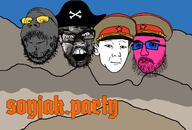 4soyjaks angry blue_eyes blue_sclera cap captain_coal closed_mouth clothes coal coal_skin communism doll_(user) ear glasses grey_skin hammer_and_sickle hat kuz looking_at_you military_cap mount_rushmore mountain mustache neutral open_mouth pink_skin pirate pirate_hat sky smile soot soyjak_party star stubble subvariant:wholesome_soyjak teeth text variant:dolljak variant:feraljak variant:gapejak variant:kuzjak yellow_sclera // 1599x1080 // 470.5KB