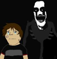 band-aid black_background black_sclera black_shirt brown_hair closed_mouth clothes crying crying_child_(fnaf) five_nights_at_freddy's five_nights_at_freddy's_4 hair horror monster nightmare nightmarionne open_mouth puppet sharp_teeth soyjak subvariant:shoyta tshirt variant:gapejak video_game white_skin // 1600x1650 // 128.8KB